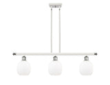 516-3I-WPC-G101 3-Light 36" White and Polished Chrome Island Light - Matte White Belfast Glass - LED Bulb - Dimmensions: 36 x 6 x 10<br>Minimum Height : 19.375<br>Maximum Height : 43.375 - Sloped Ceiling Compatible: Yes