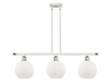 516-3I-WPC-G121-8 3-Light 36" White and Polished Chrome Island Light - Cased Matte White Athens Glass - LED Bulb - Dimmensions: 36 x 8 x 11<br>Minimum Height : 20.375<br>Maximum Height : 44.375 - Sloped Ceiling Compatible: Yes