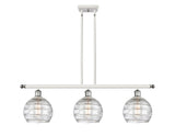 516-3I-WPC-G1213-8 3-Light 36" White and Polished Chrome Island Light - Clear Athens Deco Swirl 8" Glass - LED Bulb - Dimmensions: 36 x 8 x 11<br>Minimum Height : 20.375<br>Maximum Height : 44.375 - Sloped Ceiling Compatible: Yes