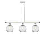 516-3I-WPC-G1214-8 3-Light 36" White and Polished Chrome Island Light - Clear Athens Twisted Swirl 8" Glass - LED Bulb - Dimmensions: 36 x 8 x 11<br>Minimum Height : 20.375<br>Maximum Height : 44.375 - Sloped Ceiling Compatible: Yes