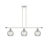 516-3I-WPC-G1215-6 3-Light 36" White and Polished Chrome Island Light - Clear Athens Water Glass 6" Glass - LED Bulb - Dimmensions: 36 x 7 x 9<br>Minimum Height : 20.375<br>Maximum Height : 44.375 - Sloped Ceiling Compatible: Yes