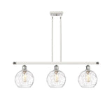 516-3I-WPC-G1215-8 3-Light 36" White and Polished Chrome Island Light - Clear Athens Water Glass 8" Glass - LED Bulb - Dimmensions: 36 x 8 x 11<br>Minimum Height : 20.375<br>Maximum Height : 44.375 - Sloped Ceiling Compatible: Yes