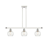 516-3I-WPC-G124-6 3-Light 36" White and Polished Chrome Island Light - Seedy Athens Glass - LED Bulb - Dimmensions: 36 x 6 x 9.375<br>Minimum Height : 18.375<br>Maximum Height : 42.375 - Sloped Ceiling Compatible: Yes