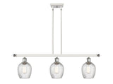 516-3I-WPC-G292 3-Light 36" White and Polished Chrome Island Light - Clear Spiral Fluted Salina Glass - LED Bulb - Dimmensions: 36 x 5 x 10<br>Minimum Height : 19.375<br>Maximum Height : 43.375 - Sloped Ceiling Compatible: Yes