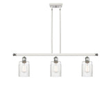 516-3I-WPC-G342 3-Light 36" White and Polished Chrome Island Light - Clear Hadley Glass - LED Bulb - Dimmensions: 36 x 5 x 10<br>Minimum Height : 19.375<br>Maximum Height : 43.375 - Sloped Ceiling Compatible: Yes