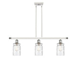 516-3I-WPC-G352 3-Light 36" White and Polished Chrome Island Light - Clear Waterglass Candor Glass - LED Bulb - Dimmensions: 36 x 5.5 x 11<br>Minimum Height : 20.375<br>Maximum Height : 44.375 - Sloped Ceiling Compatible: Yes
