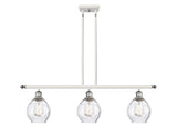 516-3I-WPC-G362 3-Light 36" White and Polished Chrome Island Light - Clear Small Waverly Glass - LED Bulb - Dimmensions: 36 x 6 x 10<br>Minimum Height : 19.375<br>Maximum Height : 43.375 - Sloped Ceiling Compatible: Yes
