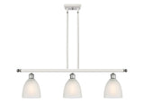 516-3I-WPC-G381 3-Light 36" White and Polished Chrome Island Light - White Castile Glass - LED Bulb - Dimmensions: 36 x 6 x 10<br>Minimum Height : 19.375<br>Maximum Height : 43.375 - Sloped Ceiling Compatible: Yes