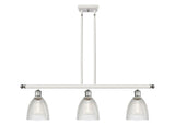 516-3I-WPC-G382 3-Light 36" White and Polished Chrome Island Light - Clear Castile Glass - LED Bulb - Dimmensions: 36 x 6 x 10<br>Minimum Height : 19.375<br>Maximum Height : 43.375 - Sloped Ceiling Compatible: Yes
