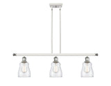 516-3I-WPC-G392 3-Light 36" White and Polished Chrome Island Light - Clear Ellery Glass - LED Bulb - Dimmensions: 36 x 5 x 10<br>Minimum Height : 19.375<br>Maximum Height : 43.375 - Sloped Ceiling Compatible: Yes