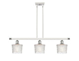 516-3I-WPC-G402 3-Light 36" White and Polished Chrome Island Light - Clear Niagra Glass - LED Bulb - Dimmensions: 36 x 6.5 x 10<br>Minimum Height : 17.875<br>Maximum Height : 41.875 - Sloped Ceiling Compatible: Yes