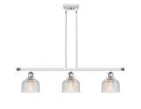 516-3I-WPC-G412 3-Light 36" White and Polished Chrome Island Light - Clear Dayton Glass - LED Bulb - Dimmensions: 36 x 5.5 x 9.5<br>Minimum Height : 19.375<br>Maximum Height : 43.375 - Sloped Ceiling Compatible: Yes
