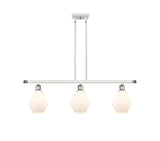 516-3I-WPC-G651-6 3-Light 36" White and Polished Chrome Island Light - Cased Matte White Cindyrella 6" Glass - LED Bulb - Dimmensions: 36 x 6 x 10.75<br>Minimum Height : 19.75<br>Maximum Height : 43.75 - Sloped Ceiling Compatible: Yes