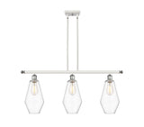 516-3I-WPC-G652-7 3-Light 36" White and Polished Chrome Island Light - Clear Cindyrella 7" Glass - LED Bulb - Dimmensions: 36 x 7 x 14<br>Minimum Height : 23<br>Maximum Height : 47 - Sloped Ceiling Compatible: Yes
