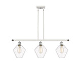 516-3I-WPC-G652-8 3-Light 36" White and Polished Chrome Island Light - Clear Cindyrella 8" Glass - LED Bulb - Dimmensions: 36 x 8 x 10.5<br>Minimum Height : 19.5<br>Maximum Height : 43.5 - Sloped Ceiling Compatible: Yes
