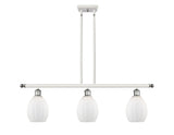 516-3I-WPC-G81 3-Light 36" White and Polished Chrome Island Light - Matte White Eaton Glass - LED Bulb - Dimmensions: 36 x 5.5 x 11<br>Minimum Height : 20.375<br>Maximum Height : 44.375 - Sloped Ceiling Compatible: Yes
