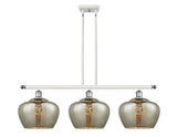 516-3I-WPC-G96-L 3-Light 37.5" White and Polished Chrome Island Light - Large Mercury Fenton Glass - LED Bulb - Dimmensions: 37.5 x 11 x 12<br>Minimum Height : 21.125<br>Maximum Height : 45.125 - Sloped Ceiling Compatible: Yes