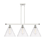 516-3I-WPC-GBC-122 3-Light 38.5" White and Polished Chrome Island Light - Cased Matte White Ballston Cone Glass - LED Bulb - Dimmensions: 38.5 x 12 x 14.25<br>Minimum Height : 23.25<br>Maximum Height : 47.25 - Sloped Ceiling Compatible: Yes