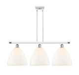 516-3I-WPC-GBD-121 3-Light 38.5" White and Polished Chrome Island Light - Matte White Ballston Dome Glass - LED Bulb - Dimmensions: 38.5 x 12 x 14.25<br>Minimum Height : 23.25<br>Maximum Height : 47.25 - Sloped Ceiling Compatible: Yes