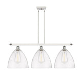 516-3I-WPC-GBD-122 3-Light 38.5" White and Polished Chrome Island Light - Matte White Ballston Dome Glass - LED Bulb - Dimmensions: 38.5 x 12 x 14.25<br>Minimum Height : 23.25<br>Maximum Height : 47.25 - Sloped Ceiling Compatible: Yes