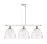 516-3I-WPC-GBD-124 3-Light 38.5" White and Polished Chrome Island Light - Seedy Ballston Dome Glass - LED Bulb - Dimmensions: 38.5 x 12 x 14.25<br>Minimum Height : 23.25<br>Maximum Height : 47.25 - Sloped Ceiling Compatible: Yes