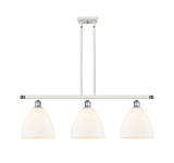 516-3I-WPC-GBD-91 3-Light 36" White and Polished Chrome Island Light - Matte White Ballston Dome Glass - LED Bulb - Dimmensions: 36 x 9 x 12.75<br>Minimum Height : 21.75<br>Maximum Height : 45.75 - Sloped Ceiling Compatible: Yes