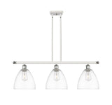 516-3I-WPC-GBD-92 3-Light 36" White and Polished Chrome Island Light - Matte White Ballston Dome Glass - LED Bulb - Dimmensions: 36 x 9 x 12.75<br>Minimum Height : 21.75<br>Maximum Height : 45.75 - Sloped Ceiling Compatible: Yes