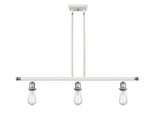 516-3I-WPC 3-Light 36" White and Polished Chrome Island Light - Bare Bulb - LED Bulb - Dimmensions: 36 x 2.125 x 5<br>Minimum Height : 13.375<br>Maximum Height : 37.375 - Sloped Ceiling Compatible: Yes