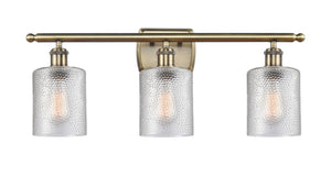 3-Light 26" Antique Brass Bath Vanity Light - Clear Cobbleskill Glass LED