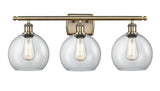 3-Light 26" Antique Brass Bath Vanity Light - Clear Athens Glass LED