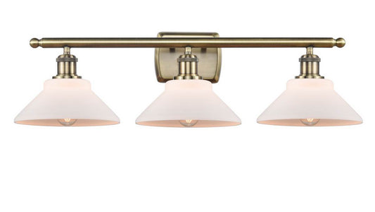 Antique Brass Orwell 3 Light Bath Vanity Light - Matte White Orwell Glass - Vintage Dimmable Bulb Included