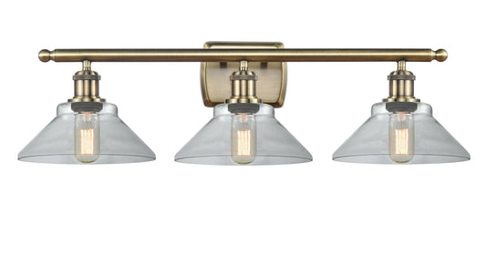 3-Light 26" Antique Brass Bath Vanity Light - Clear Orwell Glass LED