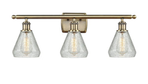 3-Light 26" Antique Brass Bath Vanity Light - Clear Crackle Conesus Glass LED