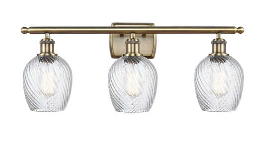 3-Light 26" Antique Brass Bath Vanity Light - Clear Spiral Fluted Salina Glass LED