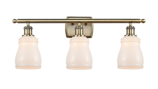 3-Light 26" Antique Brass Bath Vanity Light - White Ellery Glass LED
