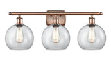 516-3W-AC-G122-8 3-Light 26" Antique Copper Bath Vanity Light - Clear Athens Glass - LED Bulb - Dimmensions: 26 x 9 x 13 - Glass Up or Down: Yes