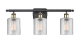 516-3W-BAB-G112 3-Light 26" Black Antique Brass Bath Vanity Light - Clear Cobbleskill Glass - LED Bulb - Dimmensions: 26 x 6.5 x 9.5 - Glass Up or Down: Yes