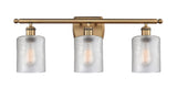 516-3W-BB-G112 3-Light 26" Brushed Brass Bath Vanity Light - Clear Cobbleskill Glass - LED Bulb - Dimmensions: 26 x 6.5 x 9.5 - Glass Up or Down: Yes