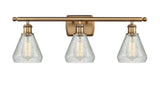 516-3W-BB-G275 3-Light 26" Brushed Brass Bath Vanity Light - Clear Crackle Conesus Glass - LED Bulb - Dimmensions: 26 x 7 x 12 - Glass Up or Down: Yes