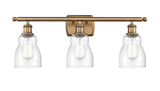 516-3W-BB-G394 3-Light 26" Brushed Brass Bath Vanity Light - Seedy Ellery Glass - LED Bulb - Dimmensions: 26 x 6.5 x 9 - Glass Up or Down: Yes