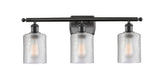 516-3W-BK-G112 3-Light 26" Matte Black Bath Vanity Light - Clear Cobbleskill Glass - LED Bulb - Dimmensions: 26 x 6.5 x 9.5 - Glass Up or Down: Yes