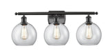 516-3W-BK-G122-8 3-Light 26" Matte Black Bath Vanity Light - Clear Athens Glass - LED Bulb - Dimmensions: 26 x 9 x 13 - Glass Up or Down: Yes