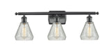 516-3W-BK-G275 3-Light 26" Matte Black Bath Vanity Light - Clear Crackle Conesus Glass - LED Bulb - Dimmensions: 26 x 7 x 12 - Glass Up or Down: Yes