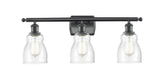 516-3W-BK-G394 3-Light 26" Matte Black Bath Vanity Light - Seedy Ellery Glass - LED Bulb - Dimmensions: 26 x 6.5 x 9 - Glass Up or Down: Yes