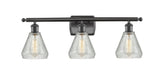 516-3W-OB-G275 3-Light 26" Oil Rubbed Bronze Bath Vanity Light - Clear Crackle Conesus Glass - LED Bulb - Dimmensions: 26 x 7 x 12 - Glass Up or Down: Yes