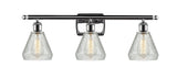 516-3W-PC-G275 3-Light 26" Polished Chrome Bath Vanity Light - Clear Crackle Conesus Glass - LED Bulb - Dimmensions: 26 x 7 x 12 - Glass Up or Down: Yes