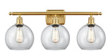 516-3W-SG-G122-8 3-Light 26" Satin Gold Bath Vanity Light - Clear Athens Glass - LED Bulb - Dimmensions: 26 x 9 x 13 - Glass Up or Down: Yes