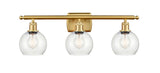 516-3W-SG-G124-6 3-Light 26" Satin Gold Bath Vanity Light - Seedy Athens Glass - LED Bulb - Dimmensions: 26 x 7.125 x 9.375 - Glass Up or Down: Yes