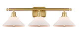 516-3W-SG-G131 3-Light 26" Satin Gold Bath Vanity Light - Matte White Orwell Glass - LED Bulb - Dimmensions: 26 x 10 x 10 - Glass Up or Down: Yes