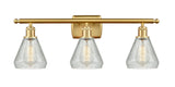516-3W-SG-G275 3-Light 26" Satin Gold Bath Vanity Light - Clear Crackle Conesus Glass - LED Bulb - Dimmensions: 26 x 7 x 12 - Glass Up or Down: Yes